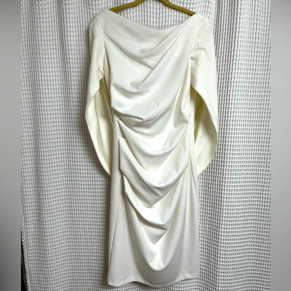 Betsy & Adam Ivory Cape Sleeve Crepe Sheath Dress